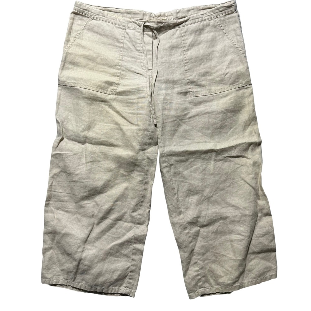 London Jean Linen Cropped Pants Beige‎ XS Drawstring Waist Casual Resort beachy